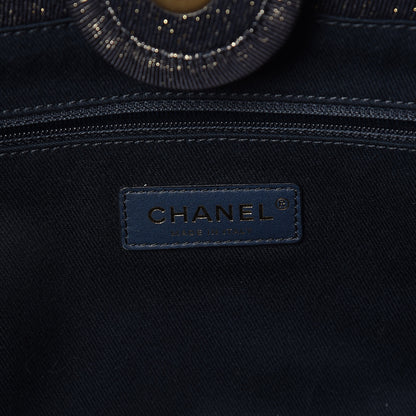Chanel Lurex Canvas Small Deauville Tote Navy Blue Gold 6 of 10