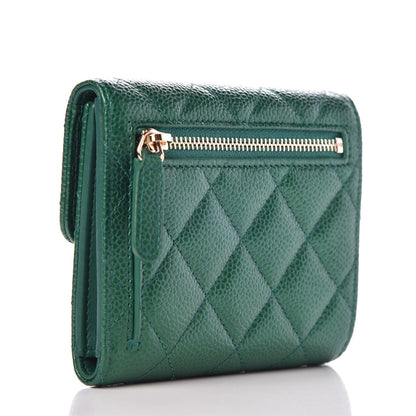 Chanel Metallic Quilted Compact Flap Wallet Green 3 of 9