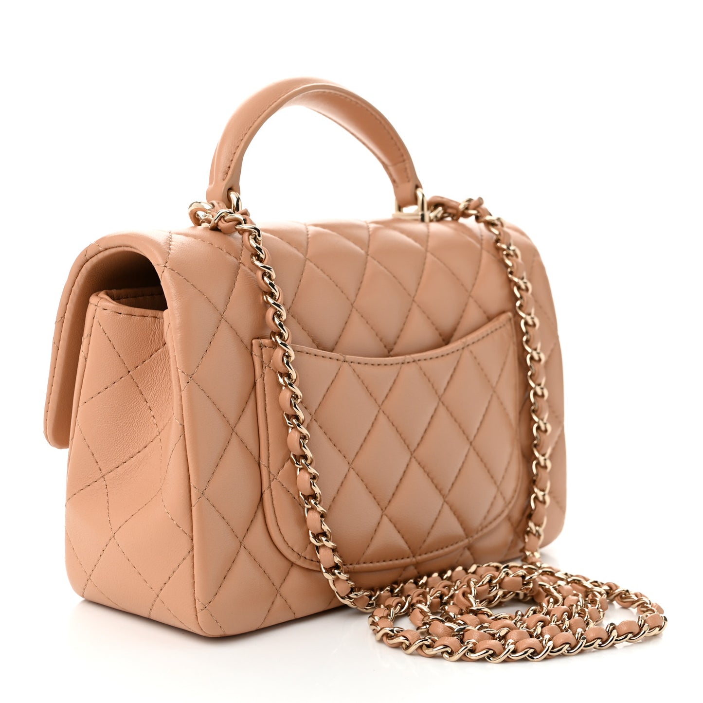 Lambskin Quilted Mini Top Handle Rectangular Flap Beige