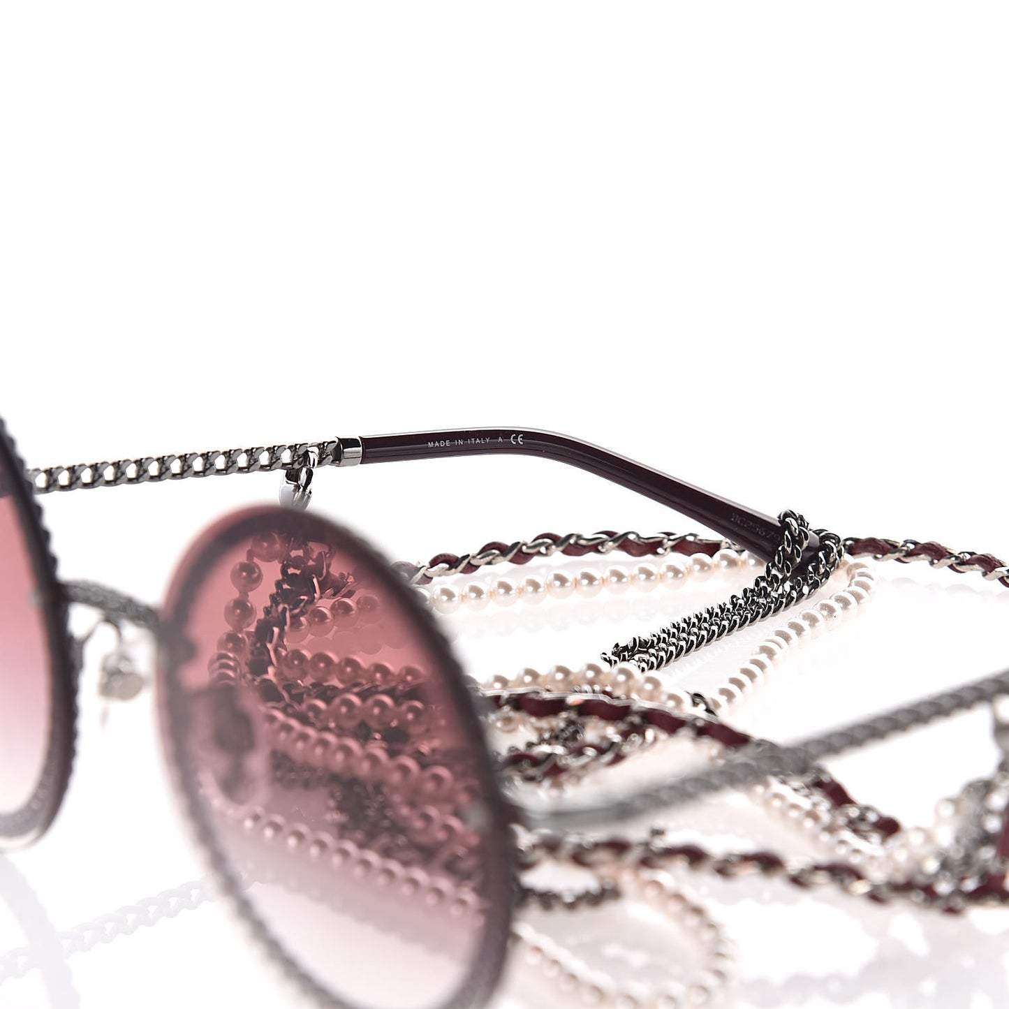 Round Removable Triple Hanging Chain Sunglasses 4245 Pink Silver
