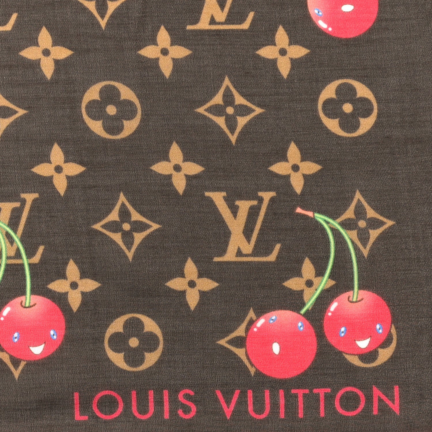 Louis Vuitton LV X TM Silk Monogram Cerise Square Scarf 55 Brown 2 of 3