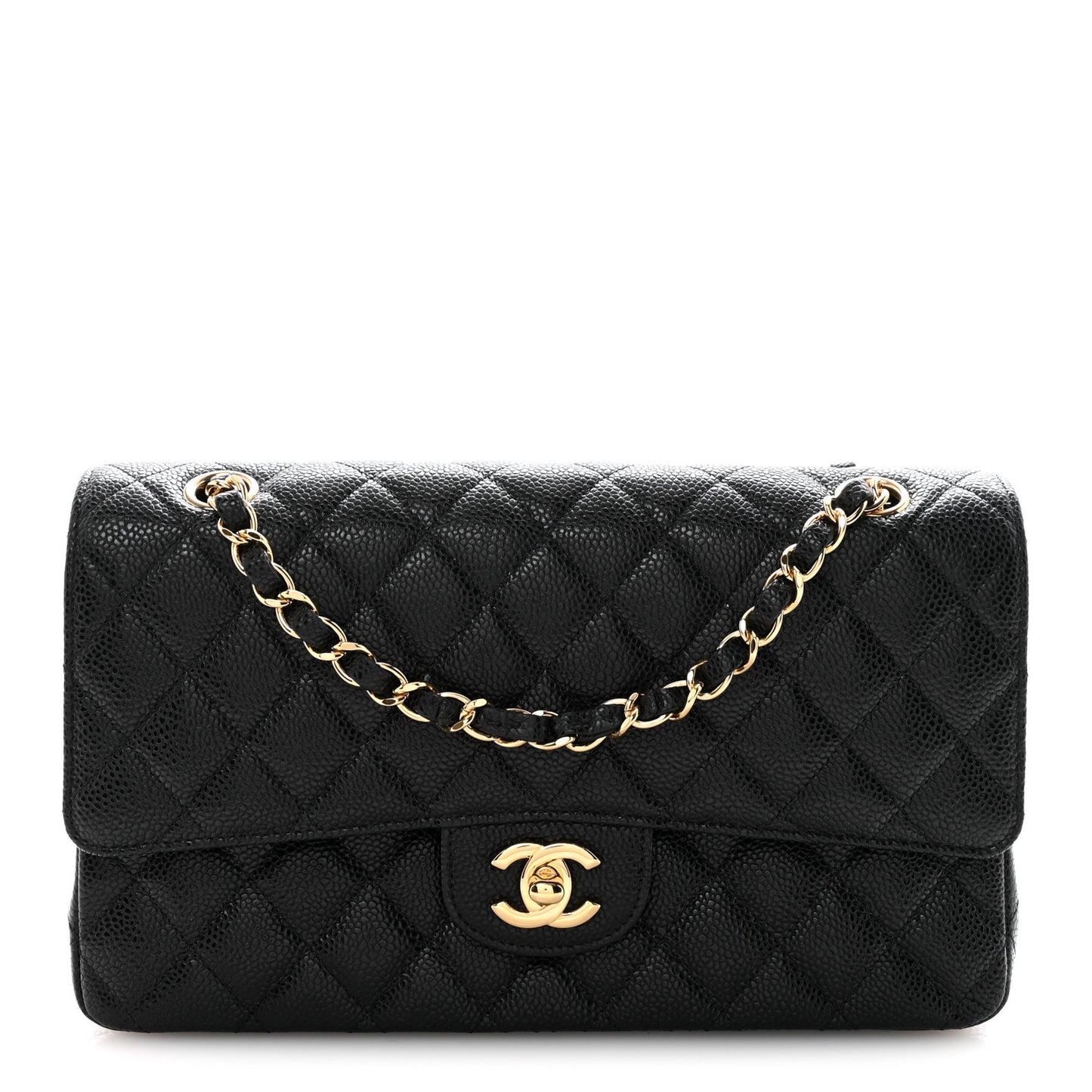 Caviar Quilted Medium Double Flap Black