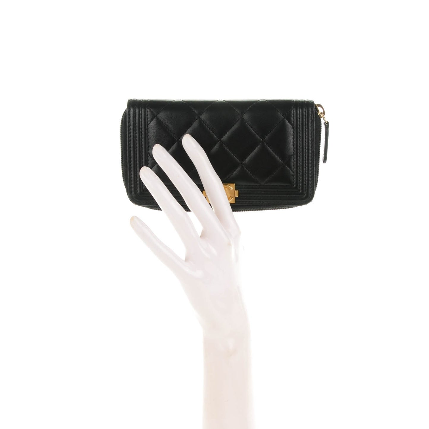 Lambskin Quilted Small Boy Zip Around Wallet Black