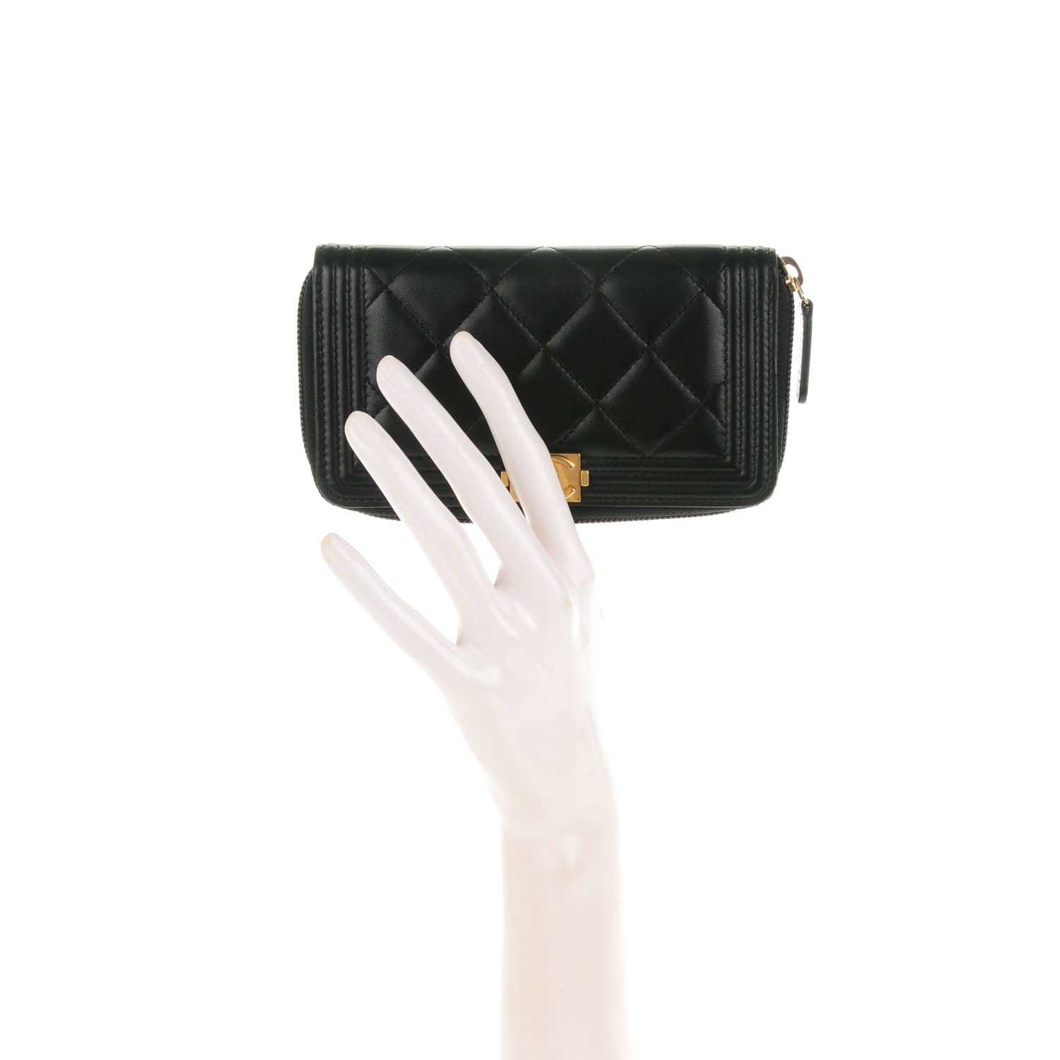 Chanel Lambskin Quilted Small Boy Zip Around Wallet Black 2 of 8
