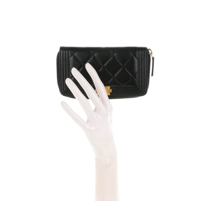 Chanel Lambskin Quilted Small Boy Zip Around Wallet Black 2 of 8