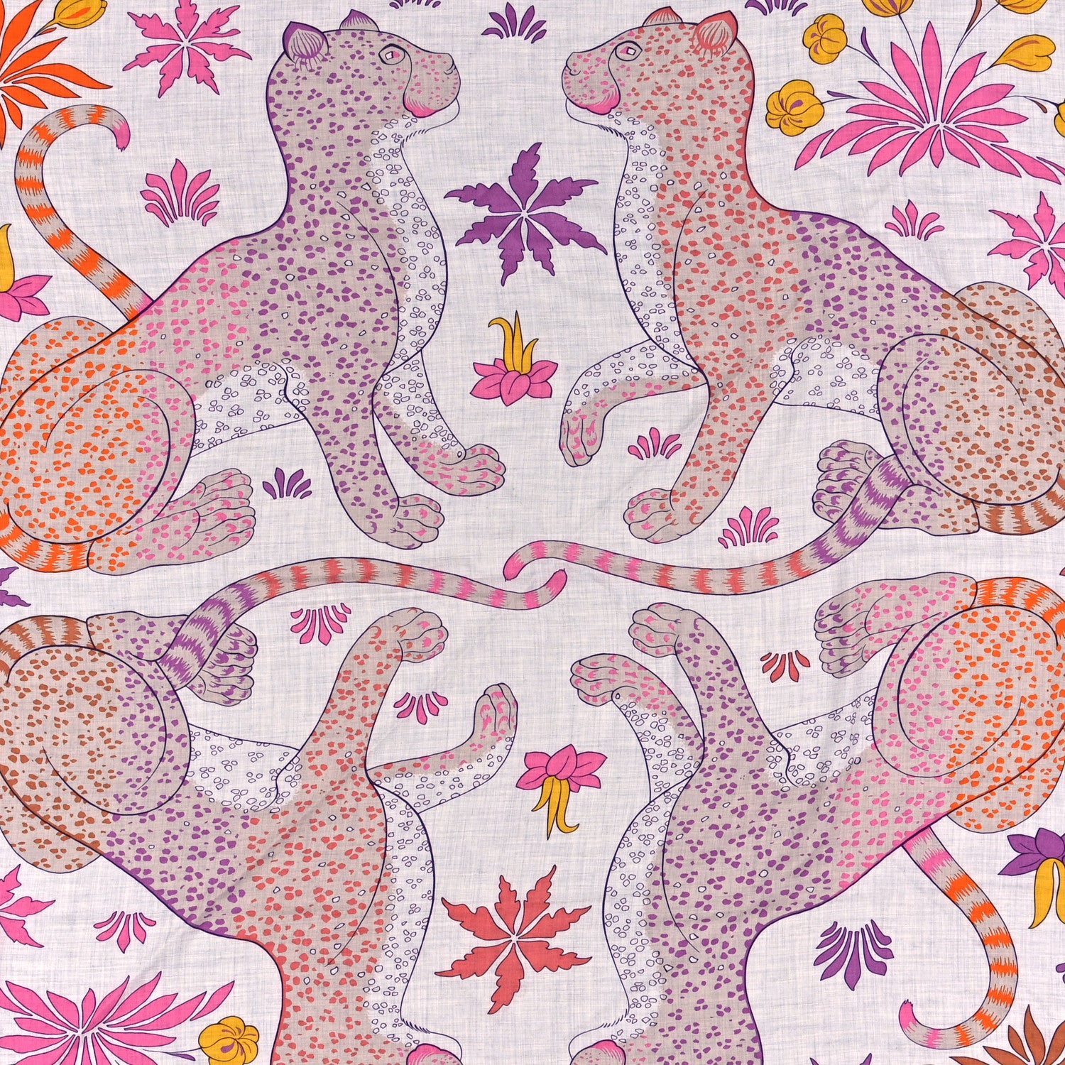 Hermes Cashmere Silk Les Leopards Shawl 140 Gris Chine Rose Or 2 of 3