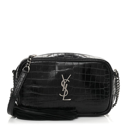 Saint Laurent Calfskin Crocodile Embossed Monogram Mini Lou Camera Bag Black 1 of 15
