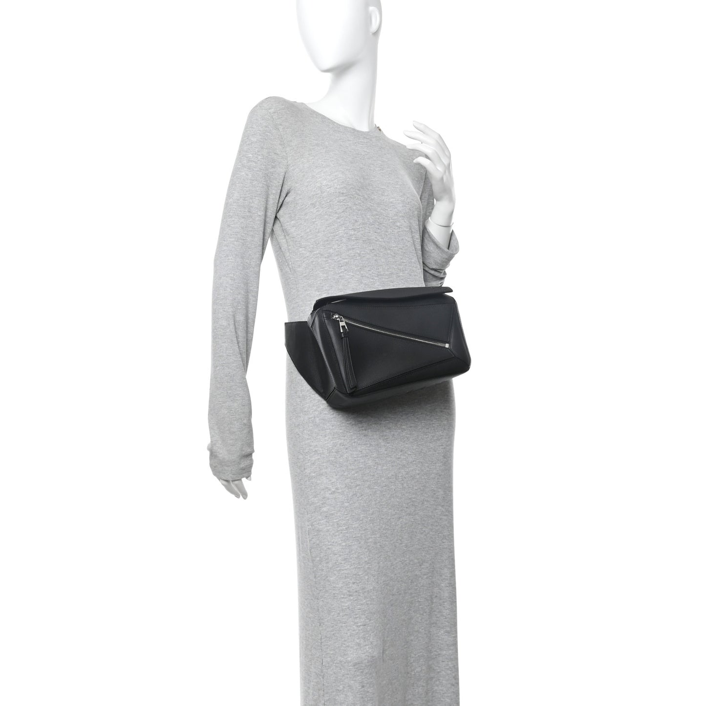 Diamond Embossed Calfskin Small Puzzle Bumbag Black