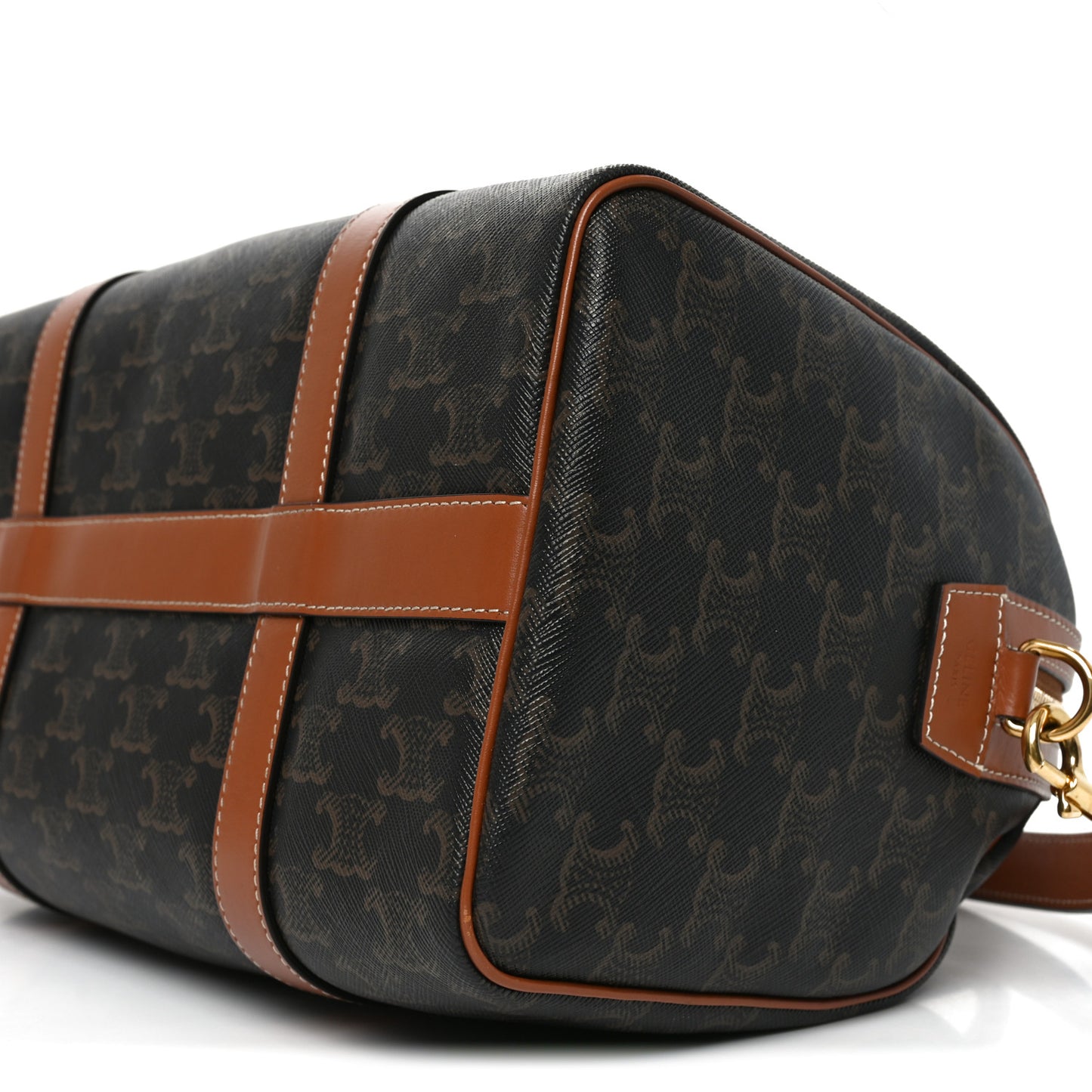 Triomphe Canvas Calfskin Boston Bag Tan