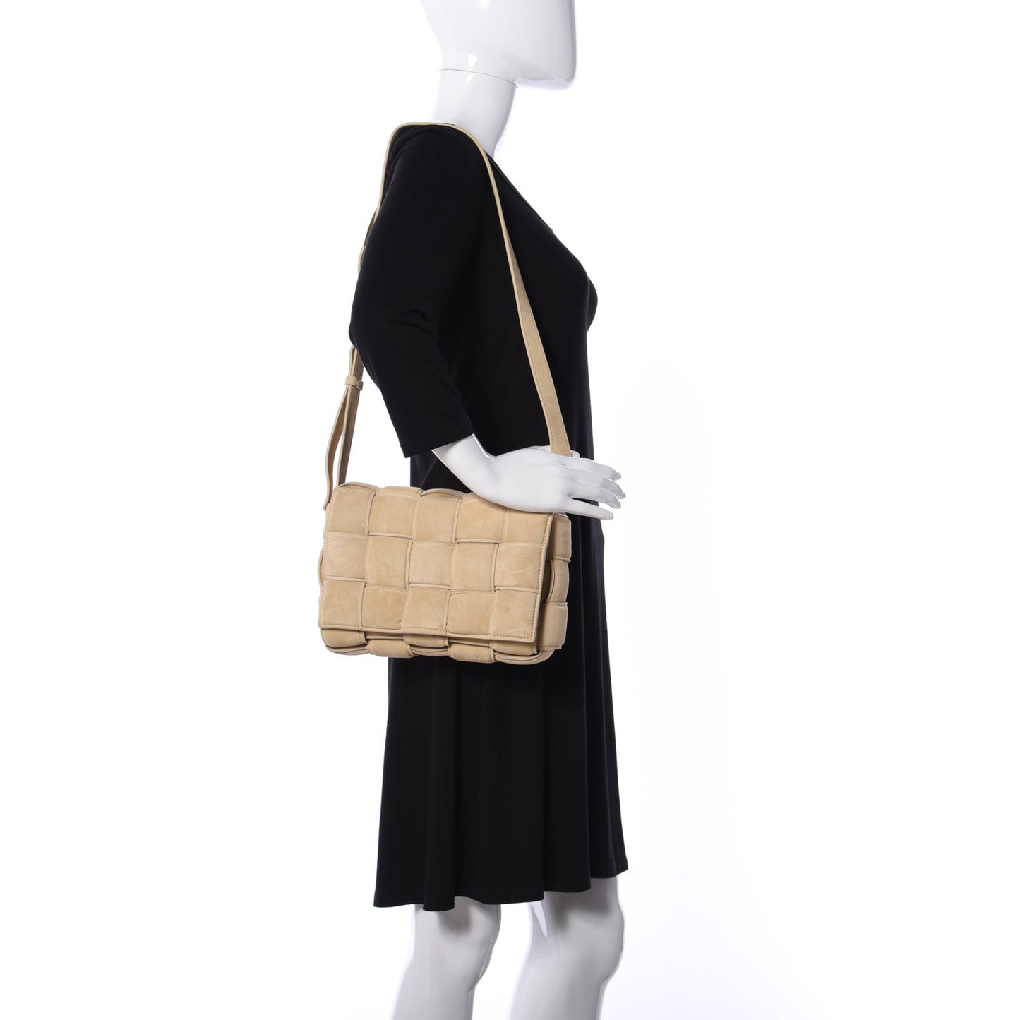 Suede Calfskin Maxi Intrecciato Padded Cassette Crossbody Bag Sand