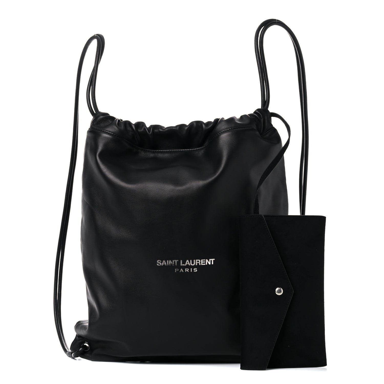 Saint Laurent Lambskin Teddy Drawstring Bag Black 1 of 12