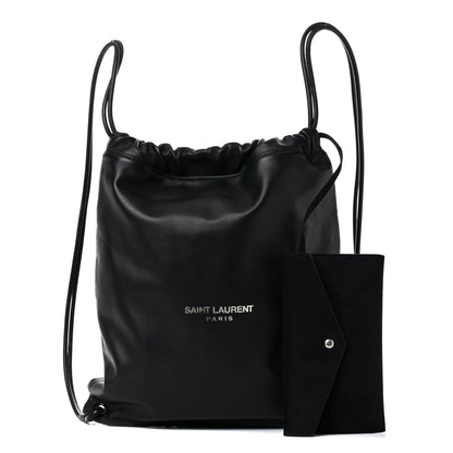 Saint Laurent Lambskin Teddy Drawstring Bag Black 1 of 12