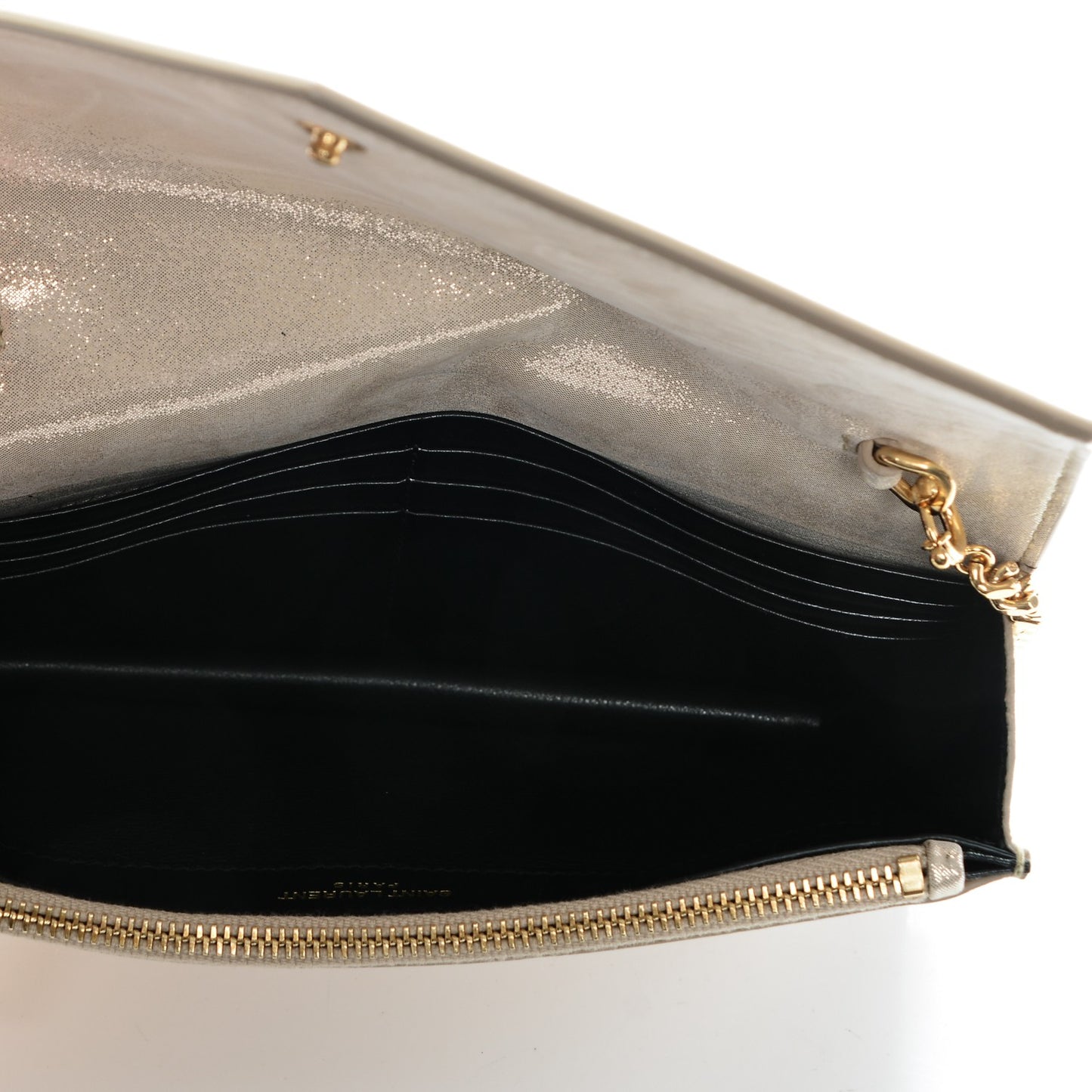Metallic Fabric Monogram Envelope Chain Wallet Champagne