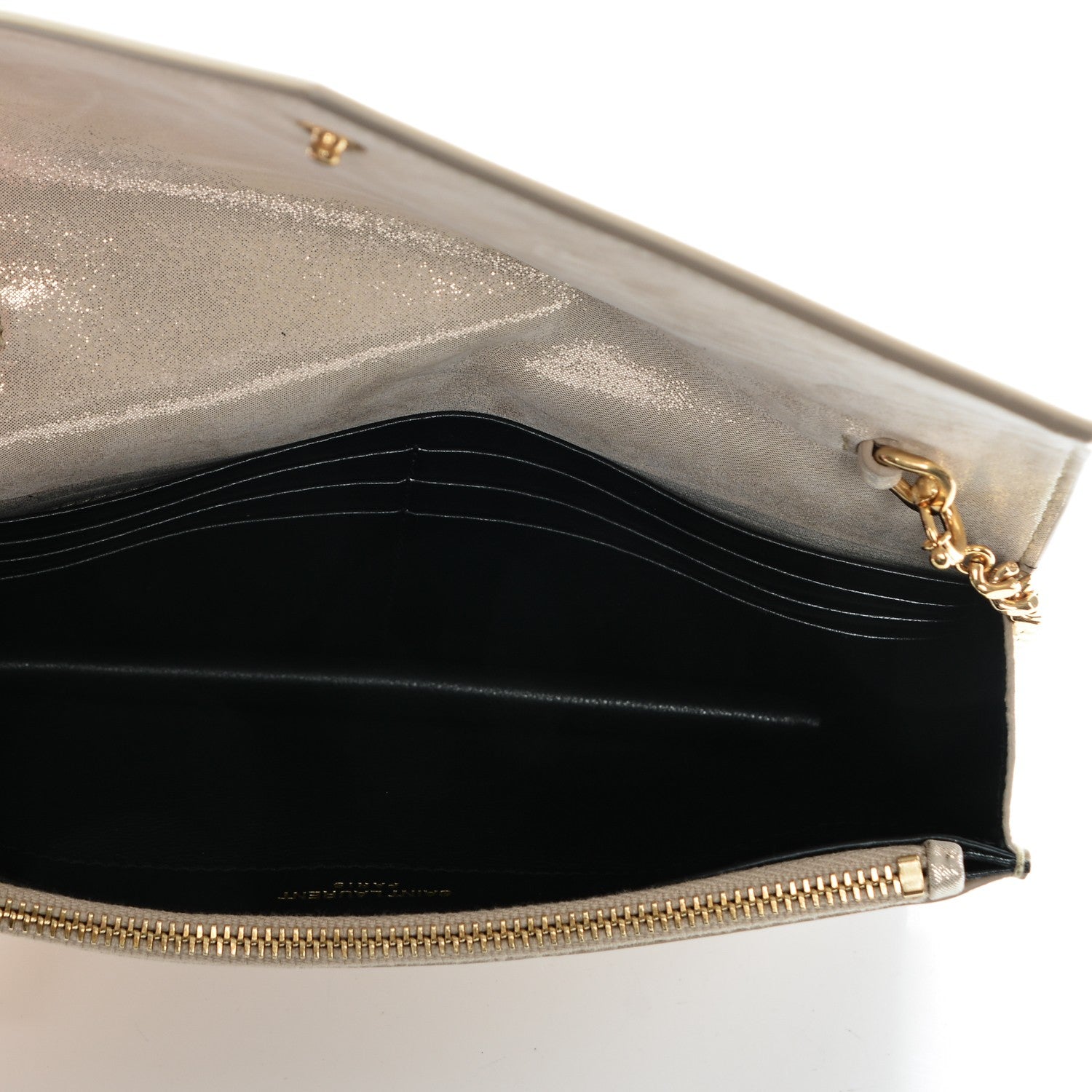 Saint Laurent Metallic Fabric Monogram Envelope Chain Wallet Champagne 5 of 6