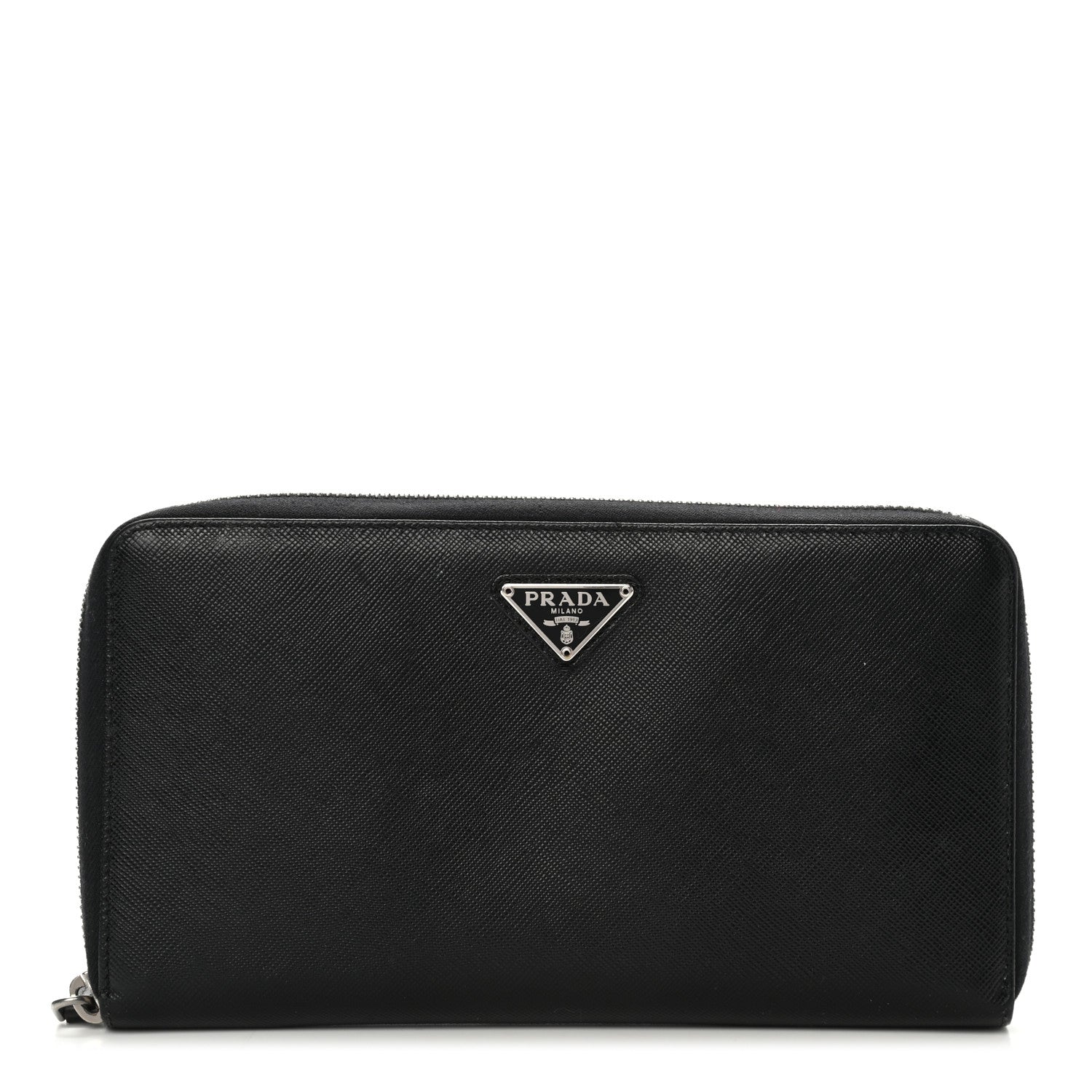 Prada Saffiano Triangle Zip Around Wallet Black 1 of 9