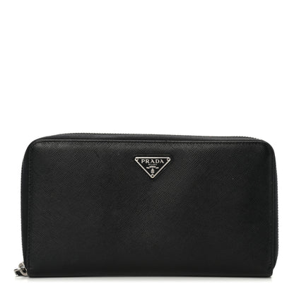 Prada Saffiano Triangle Zip Around Wallet Black 1 of 9