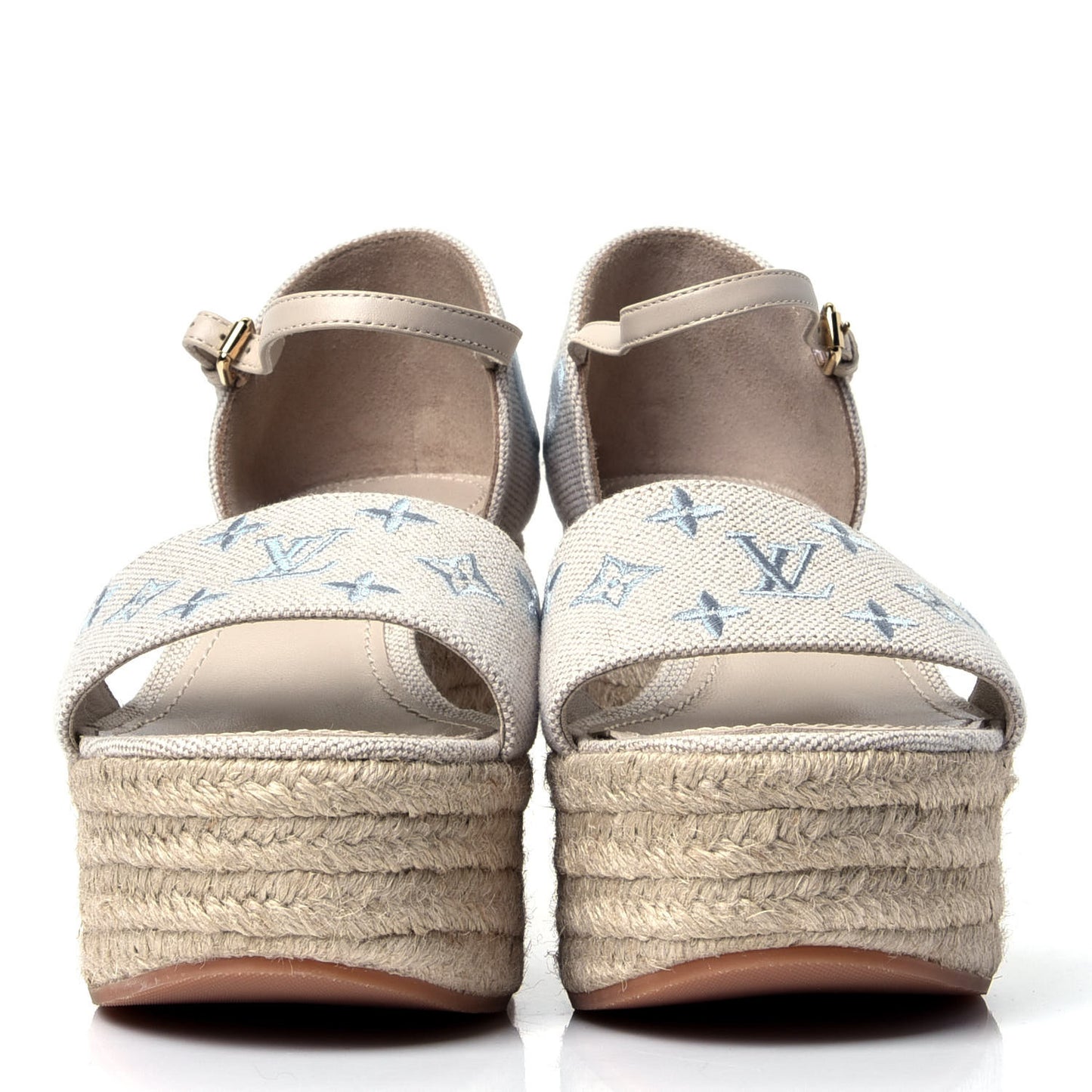 Canvas Monogram Starboard Espadrille Wedge Sandals 37 Blue