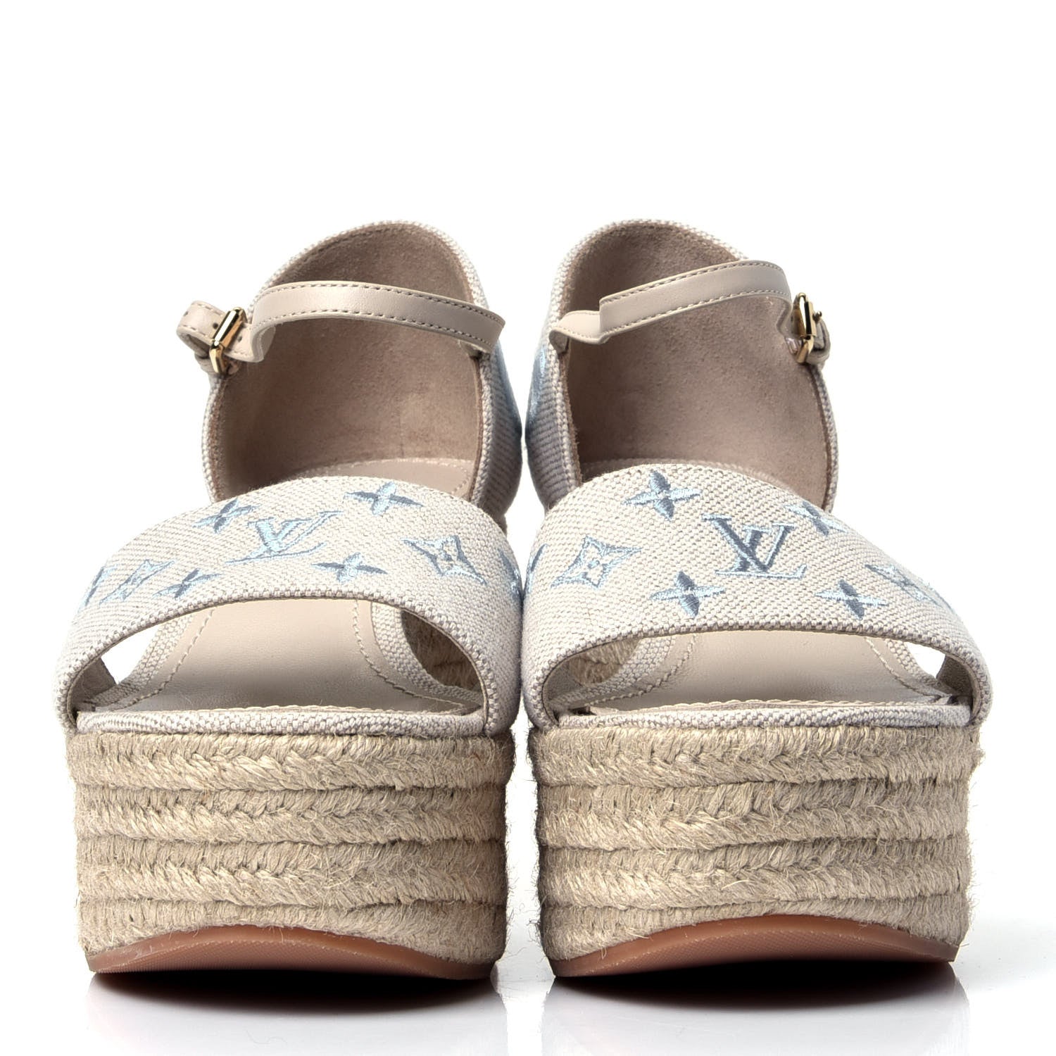 Louis Vuitton Canvas Monogram Starboard Espadrille Wedge Sandals 37 Blue 2 of 6