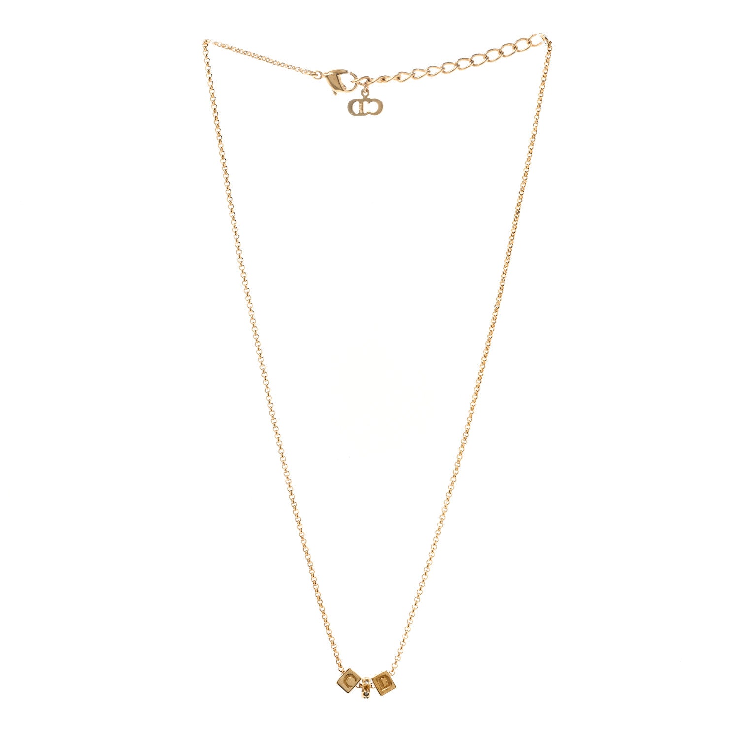 Christian Dior Crystal CD Cube Pendant Necklace Gold 3 of 4