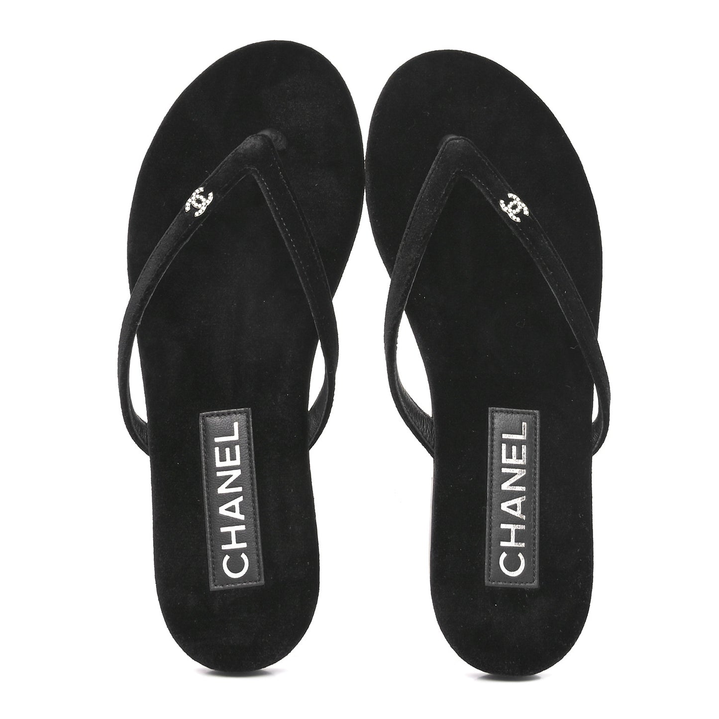 Velvet Crystal CC Thong Sandals 36.5 Black
