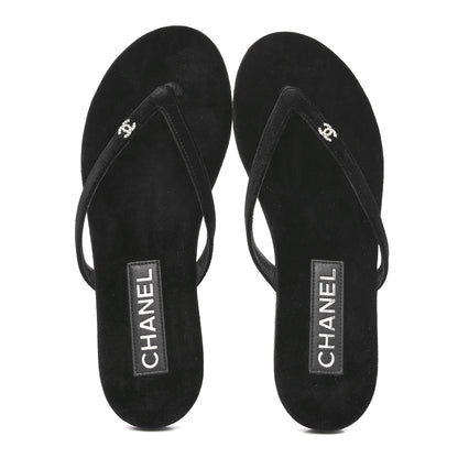 Chanel Velvet Crystal CC Thong Sandals 36.5 Black 2 of 8