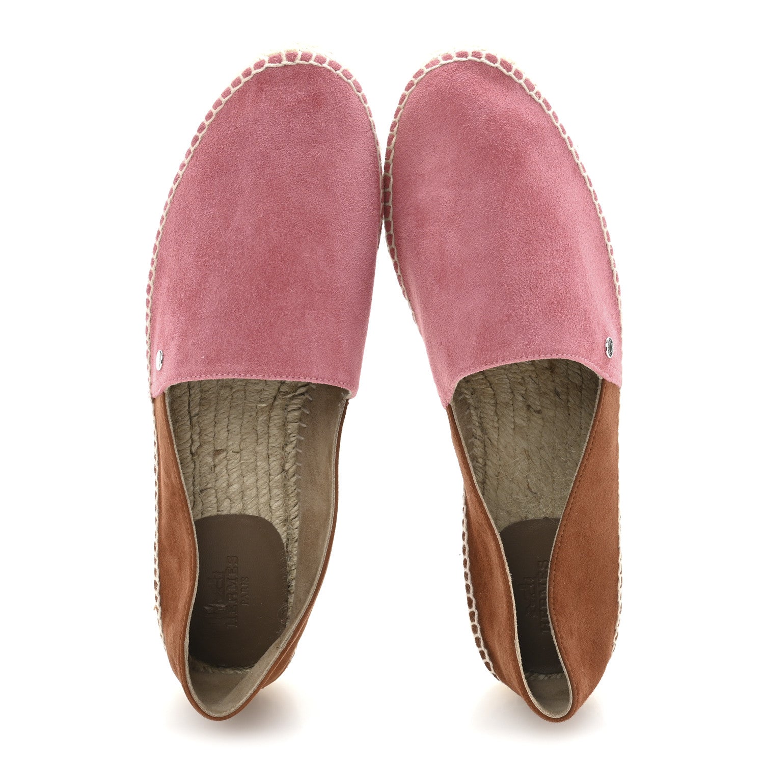 Hermes Suede Goatskin Womens Joven Espadrilles 38 Rose De Venise Gold 2 of 9