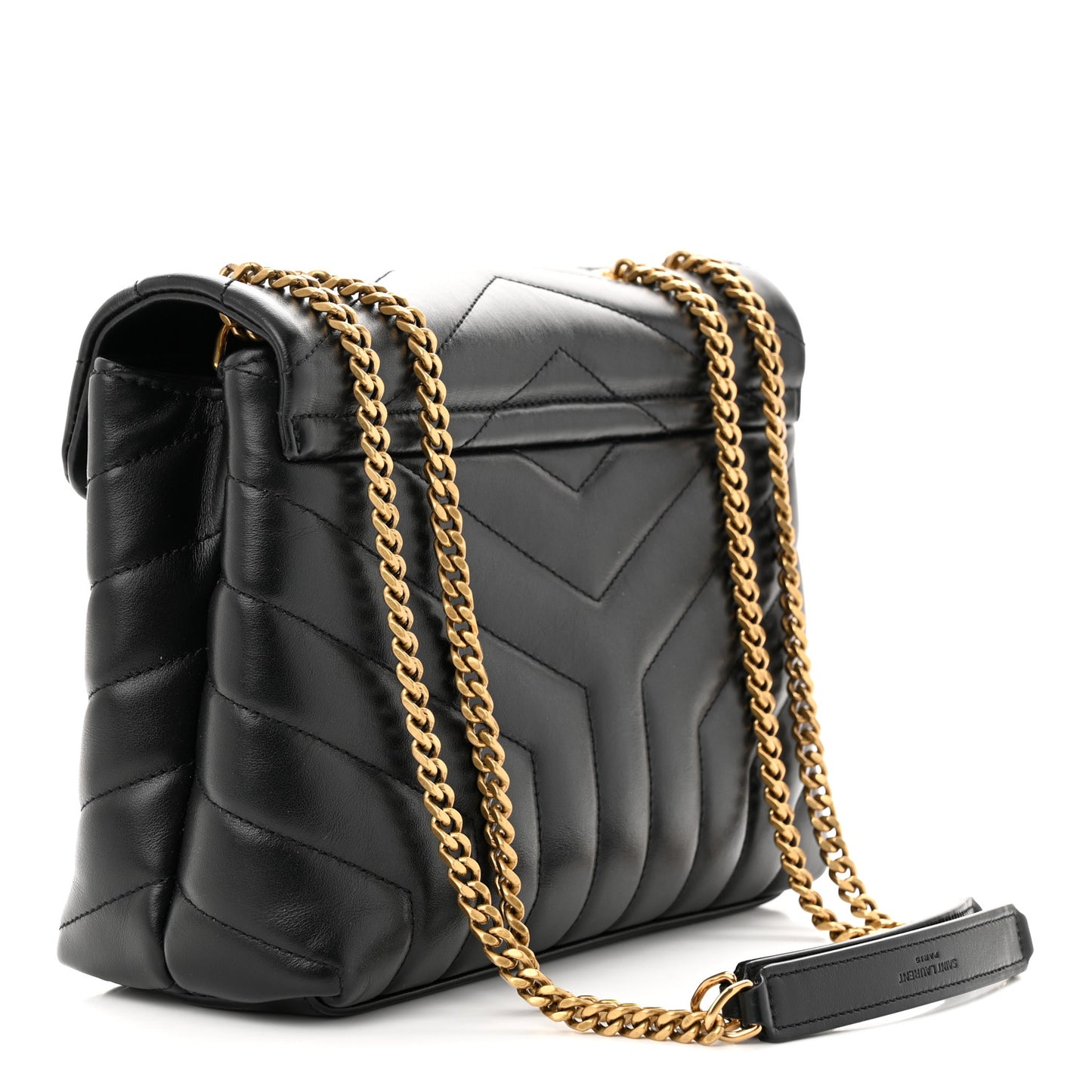 Calfskin Y Quilted Monogram Small Loulou Chain Satchel Black