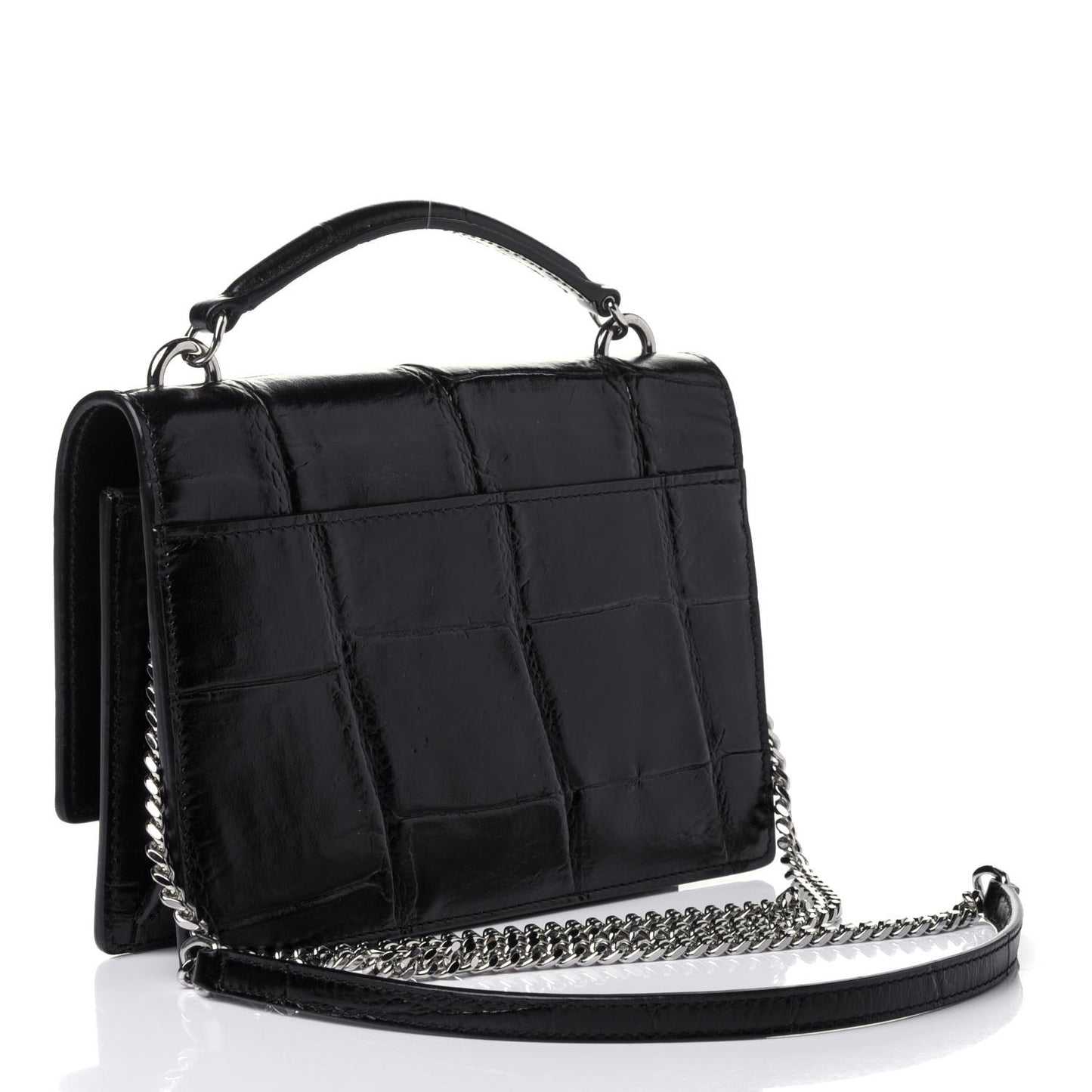 Calfskin Crocodile Embossed Monogram Sunset Top Handle Chain Wallet Black