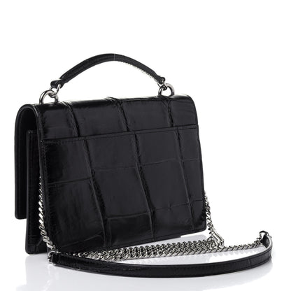 Saint Laurent Calfskin Crocodile Embossed Monogram Sunset Top Handle Chain Wallet Black 2 of 5
