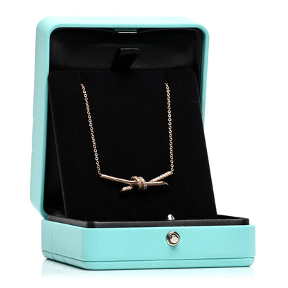 Tiffany 18K Rose Gold Diamond Knot Necklace 5 of 5