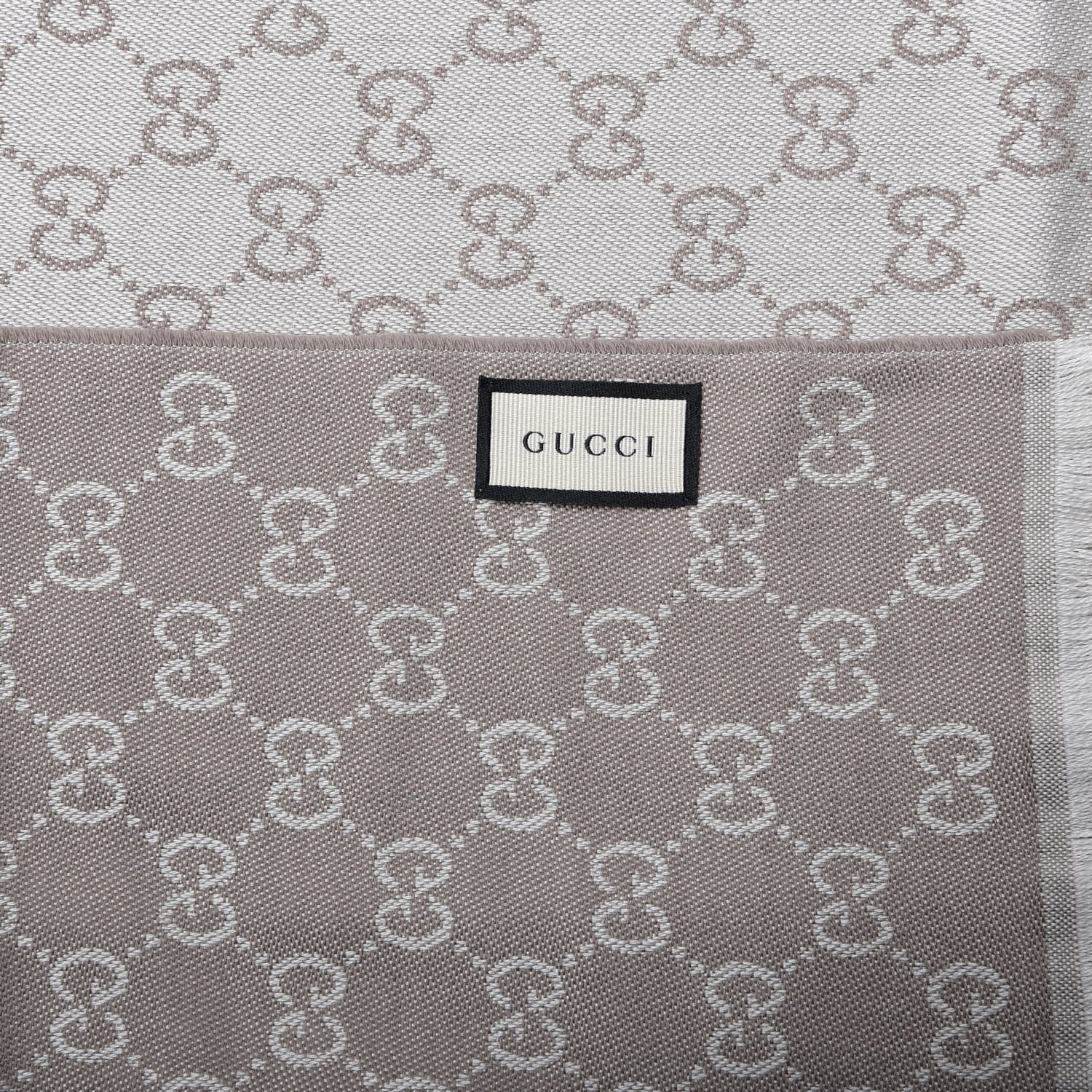 Gucci Wool Silk Monogram Fringe Shawl Beige 4 of 4