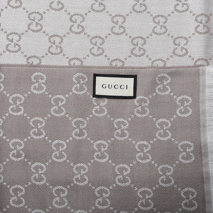 Gucci Wool Silk Monogram Fringe Shawl Beige 4 of 4
