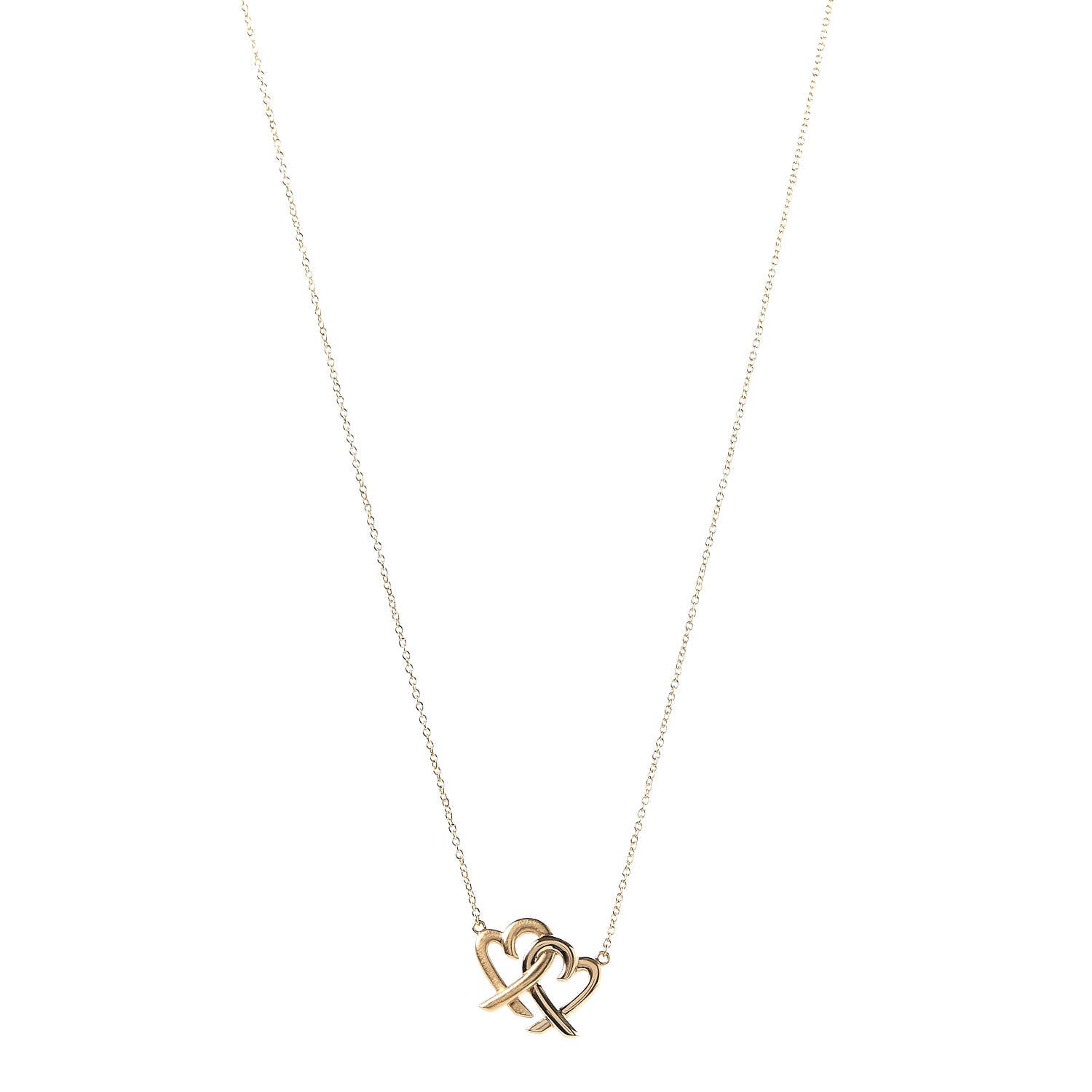 Tiffany 18K Yellow Gold Paloma Picasso Loving Heart Interlocking Pendant Necklace 1 of 6