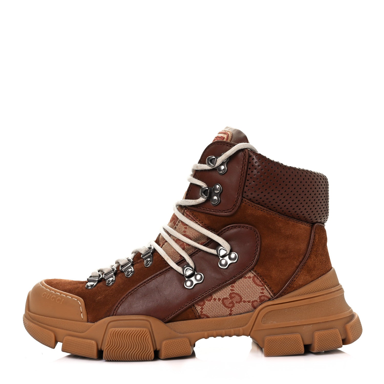 Gucci X SEGA Suede Calfskin GG Monogram Womens Flashtrek High-Top Sneakers 40 New Cuir Beige Ruggine 2 of 16