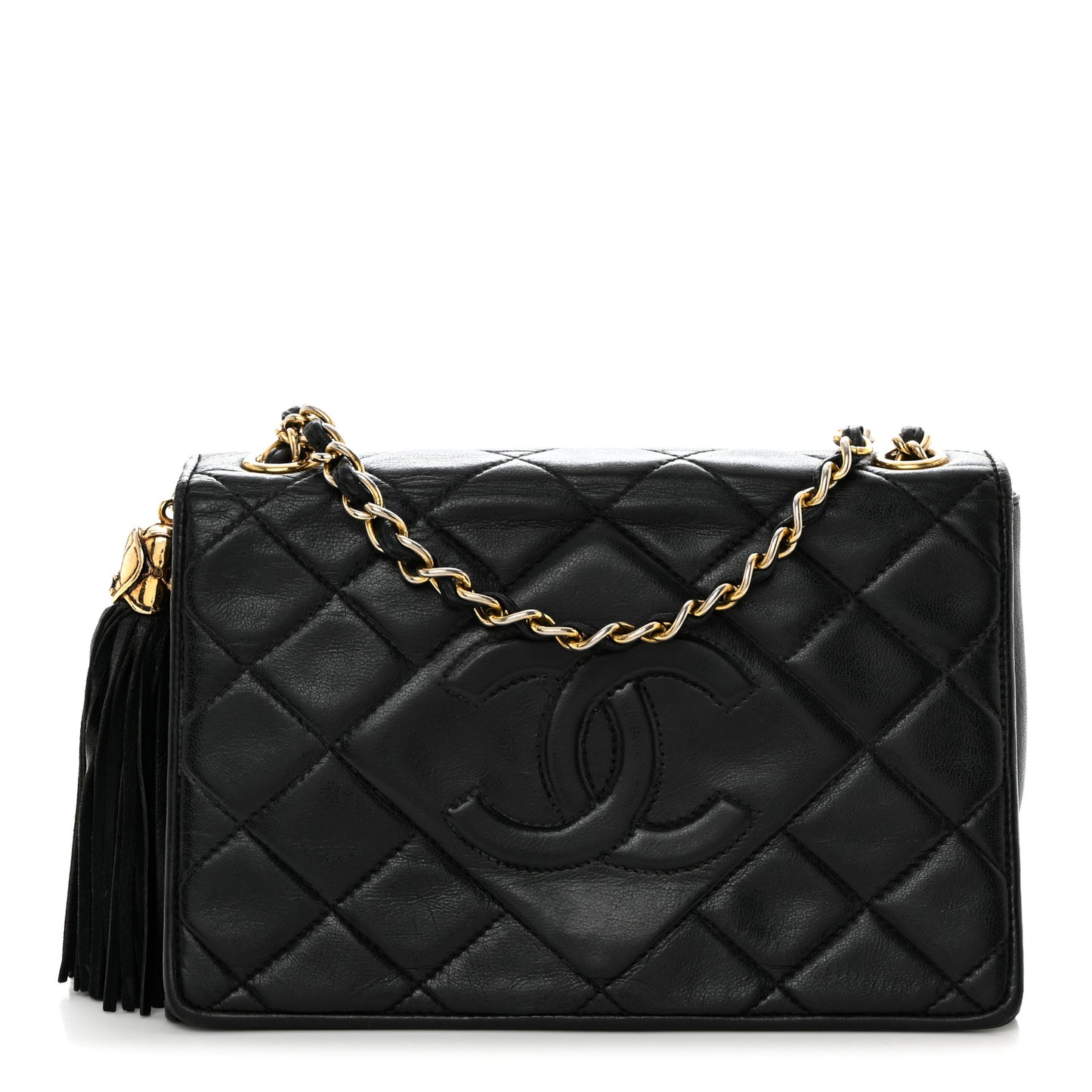 Lambskin Quilted Tassel Camera Case Black