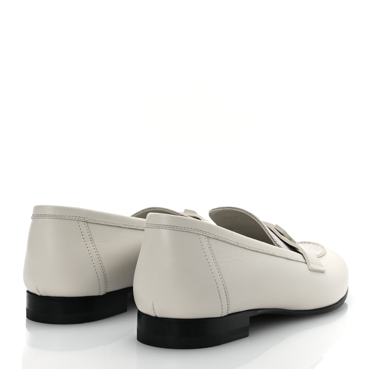 Calfskin H Canvas Womens Paris Loafers 38.5 Beige Glaise Prunoir