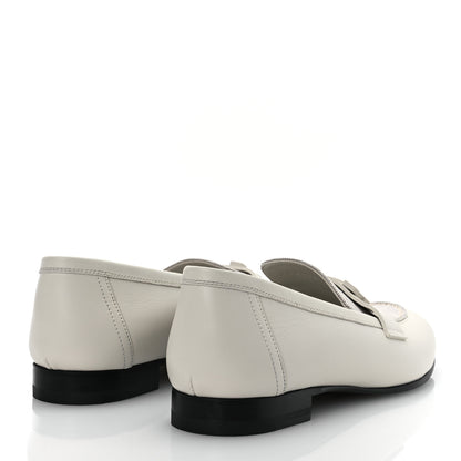 Hermes Calfskin H Canvas Womens Paris Loafers 38.5 Beige Glaise Prunoir 5 of 11