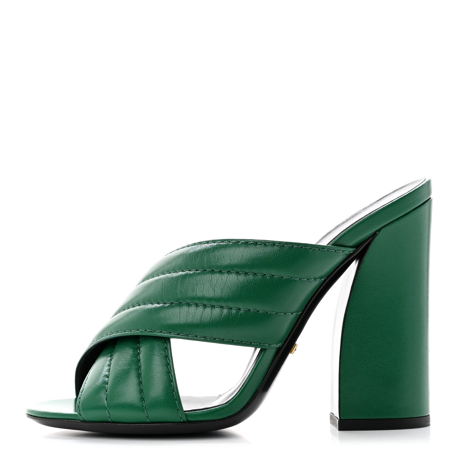 Gucci Malaga Kid Webby Crossover High Heel Slide Sandals 37.5 Emerald 1 of 8