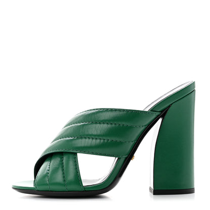 Gucci Malaga Kid Webby Crossover High Heel Slide Sandals 37.5 Emerald 1 of 8