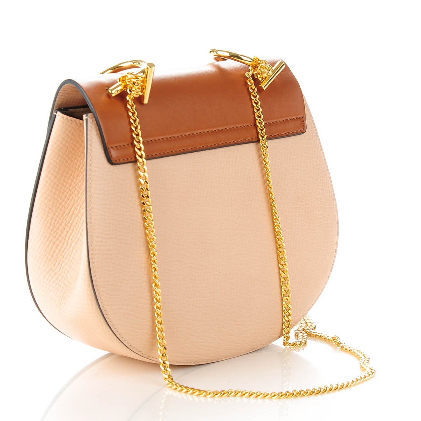 Grained Calfskin Lambskin Drew Shoulder Bag Powder Beige Caramel