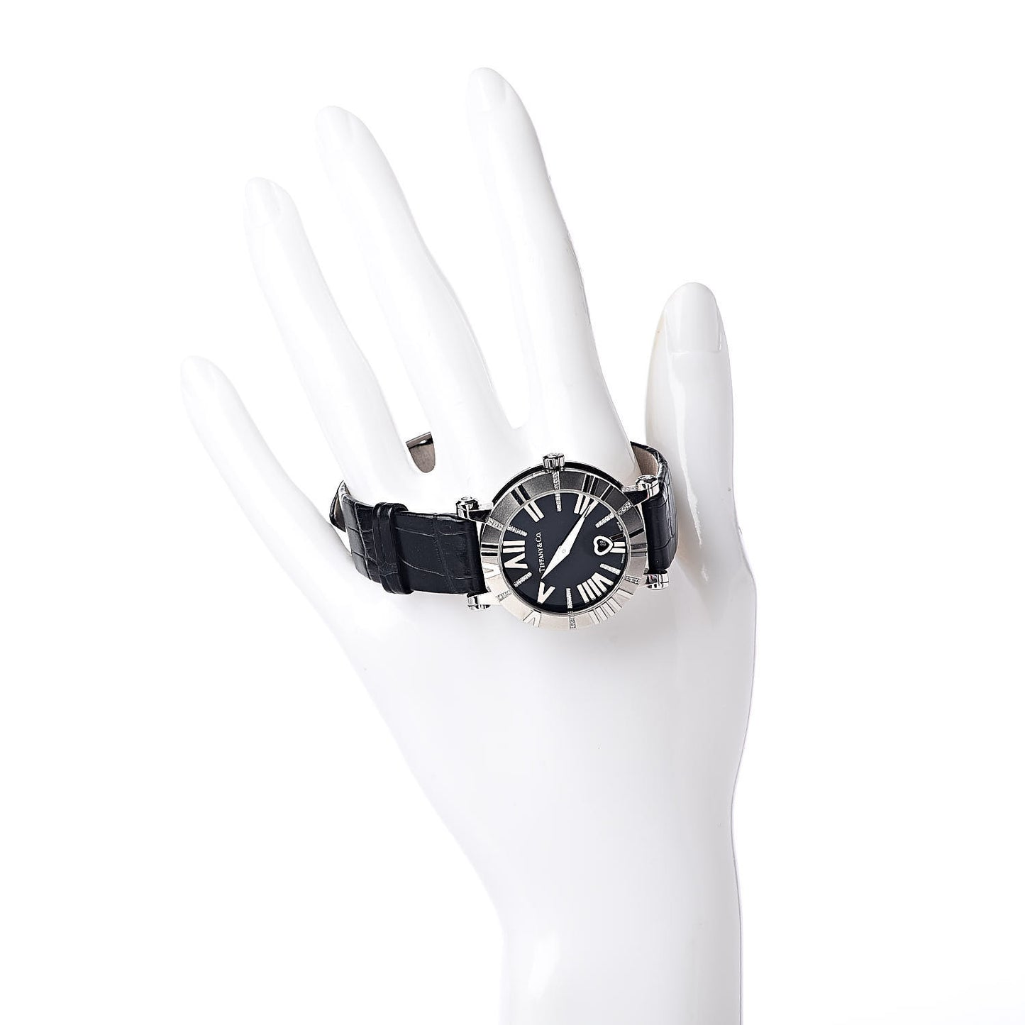 18K White Gold Alligator Diamond 30mm Atlas Quartz Watch Black