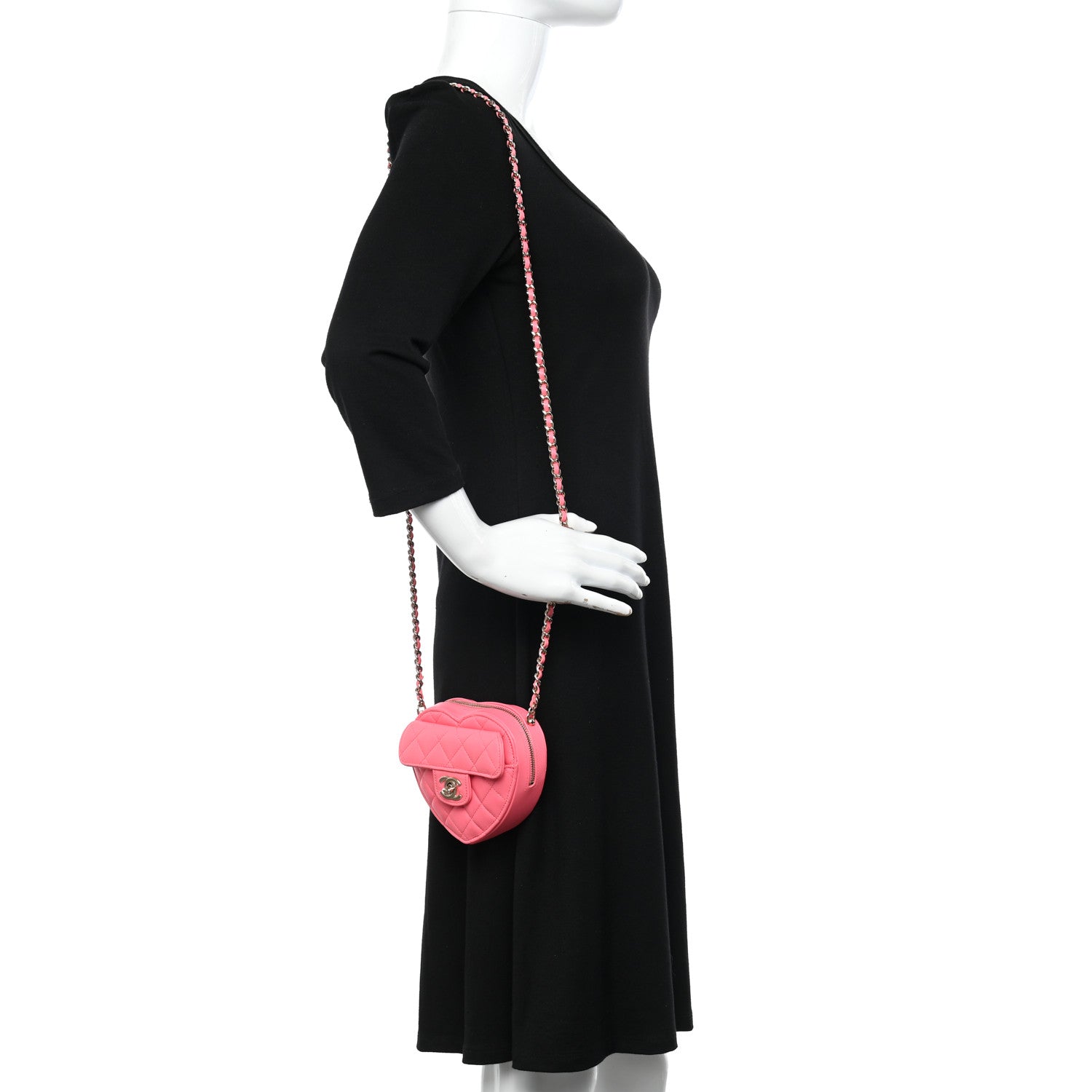 Chanel Lambskin Quilted CC In Love Heart Clutch With Chain Pink 2 of 11
