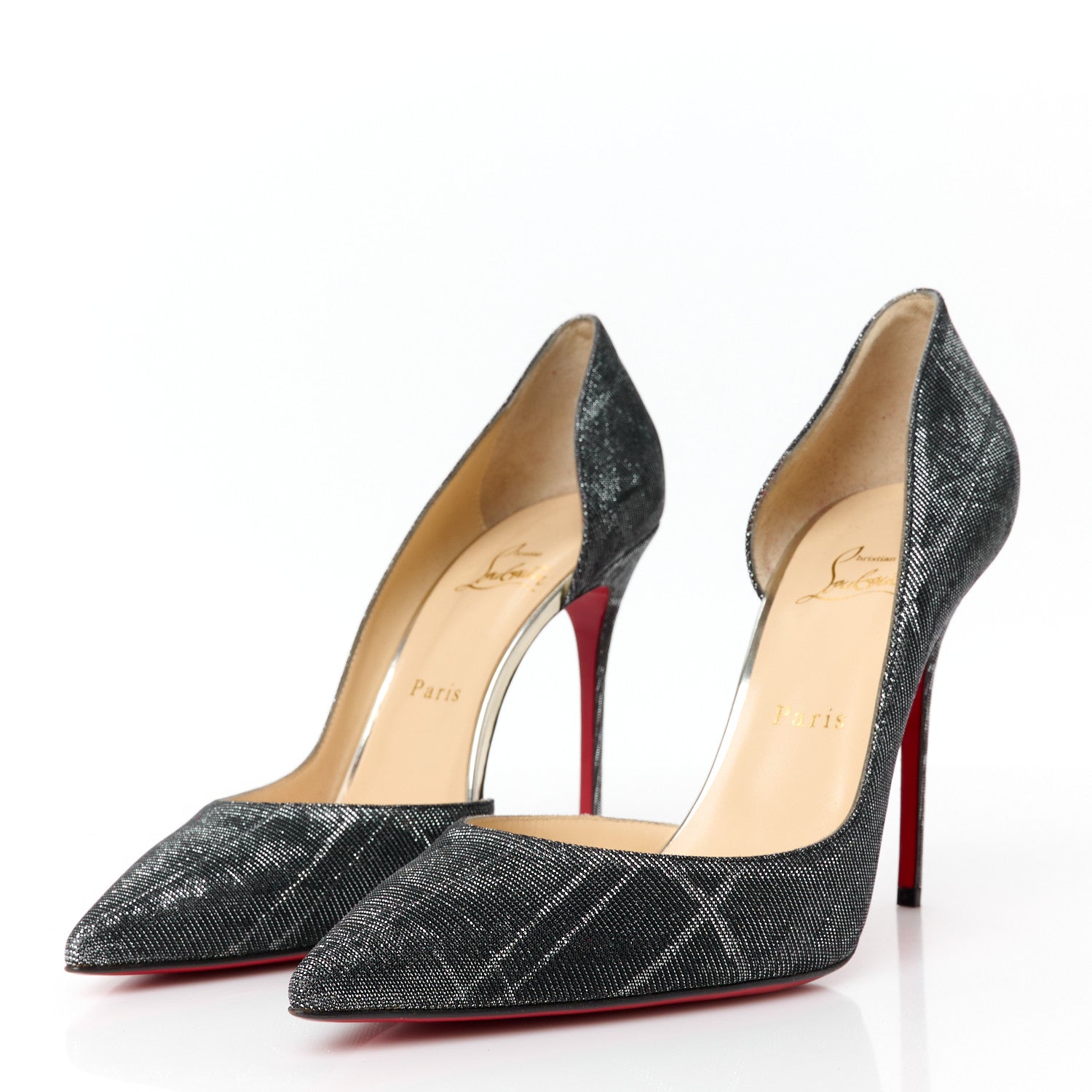 Christian Louboutin Tissu Etincelle Specchio Iriza 100 Pumps 41.5 Black Silver 3 of 9
