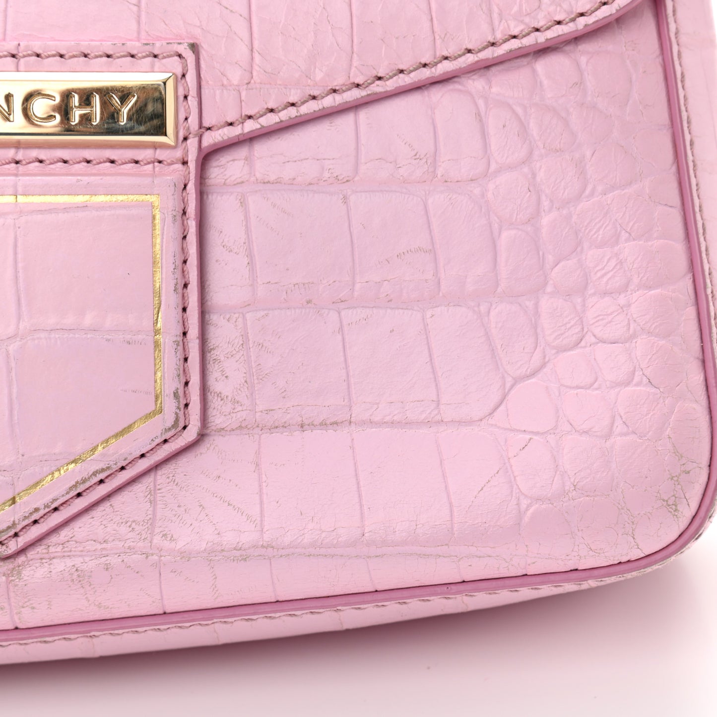 Calfskin Crocodile Embossed Small Nobile Shoulder Bag Pink