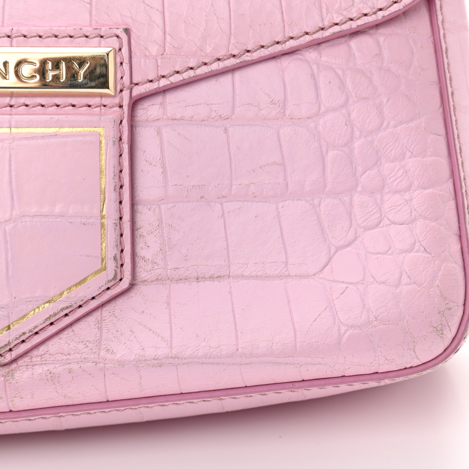 Givenchy Calfskin Crocodile Embossed Small Nobile Shoulder Bag Pink 10 of 14