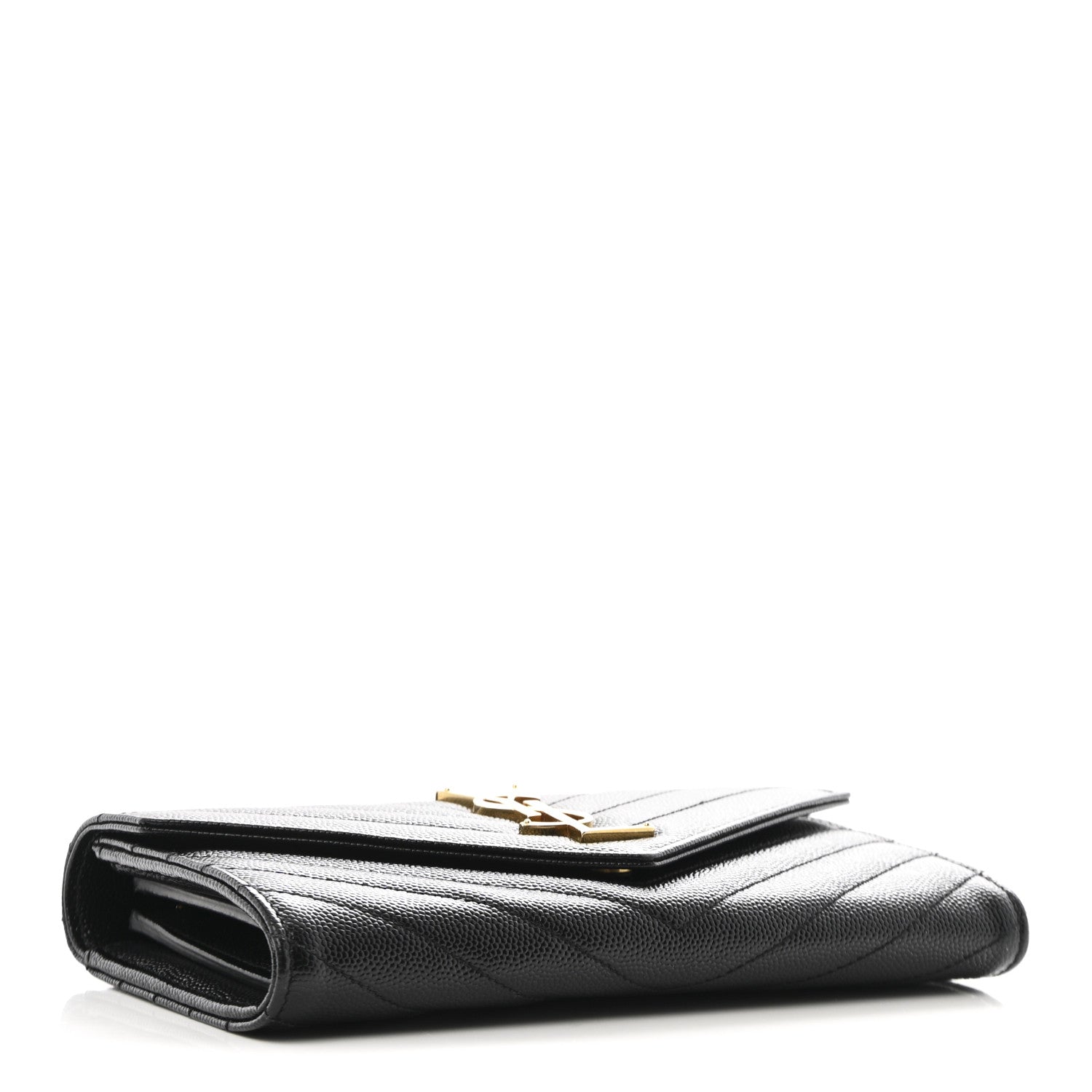 Saint Laurent Grain De Poudre Matelasse Chevron Monogram Flap Wallet Black 4 of 10