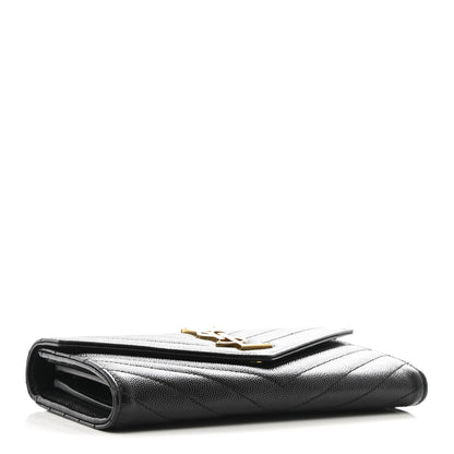 Saint Laurent Grain De Poudre Matelasse Chevron Monogram Flap Wallet Black 4 of 10