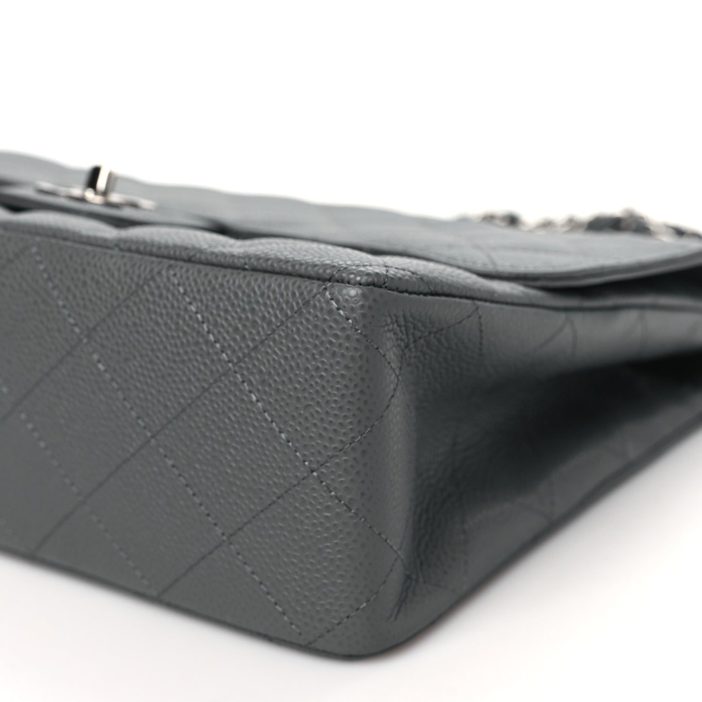 Caviar Quilted Jumbo Single Flap Grey