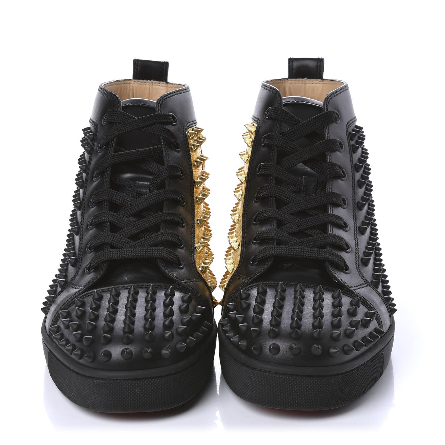 Calfskin Laminato Dino Spikes Yang Louis Flat Sneakers 46 Black Gold