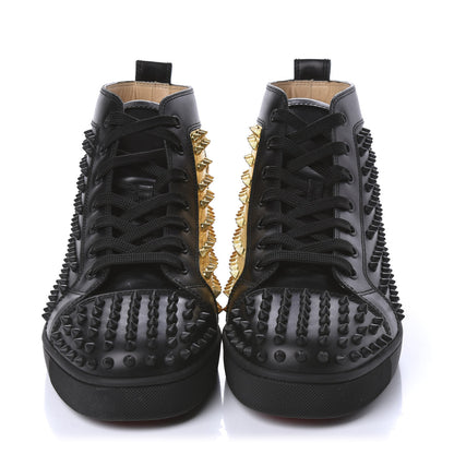 Christian Louboutin Calfskin Laminato Dino Spikes Yang Louis Flat Sneakers 46 Black Gold 2 of 10